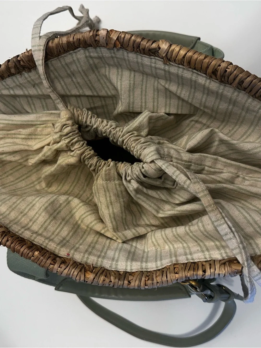Zara Natural Straw Tote with Sage Green Straps